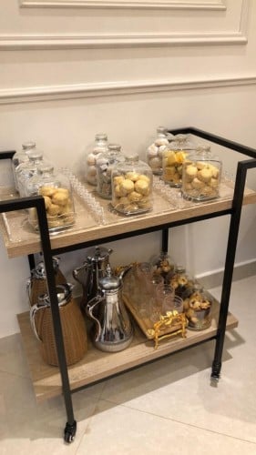 عربة تقديم رفين خشب