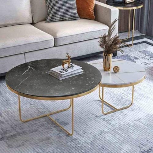 طاولة وسط متداخلة سطح رخام اسود وابيض