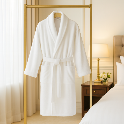 روب استحمام فندقي مصنوع من القطن لون أبيض