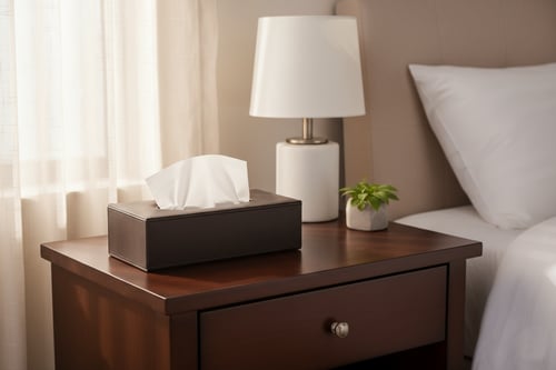 علبة مناديل جلد بني