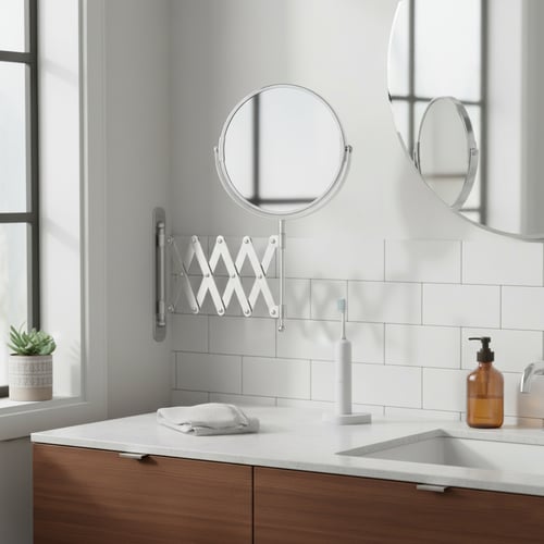 مرآة دوارة مكبرة ومزودة بجانبين وبوحدة تثبيت على ا...