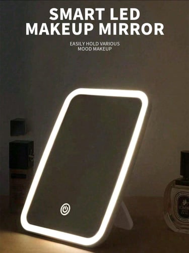 مرآة مكياج قابلة للطي بإضاءة Led بثلاثة ألوان