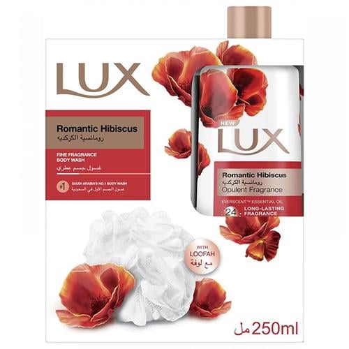 لوكس غسول جسم عطرى رومانسية الكركديه مع ليفة 250مل