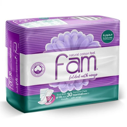 فام فوط صحية مضغوطة و مطوية حجم عادي بالاجنحة 30 ف...