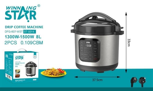 ويننج ستار , قدر ضغط , سعة 8 لتر , ديجيتال , 14 وظ...