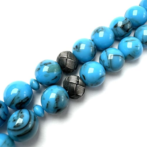 فيروزي غامق برمادي - طربزونة وفواصل فضة