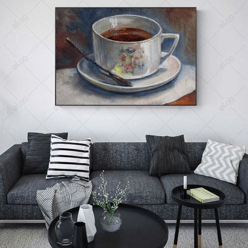 (MDF) لوحة جدارية فنجان قهوة و زهور
