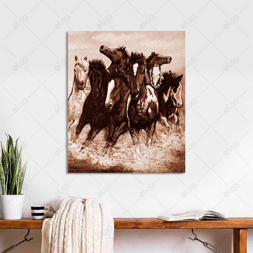 Abstract art painting of a group of horses