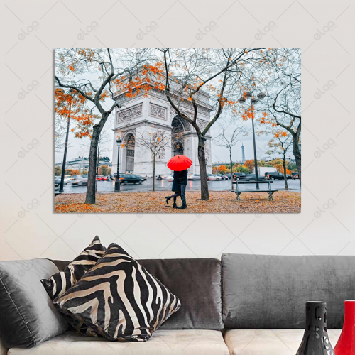 (MDF) لوحة فنية زوجان تحت مظلة تحت المطر في باريس