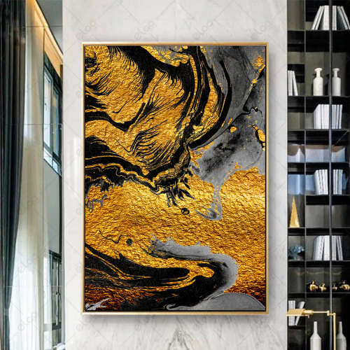 لوحة فن تجريدي بالأسود والذهبي