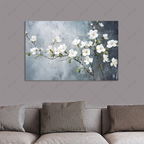 Abstract art painting of white flowers