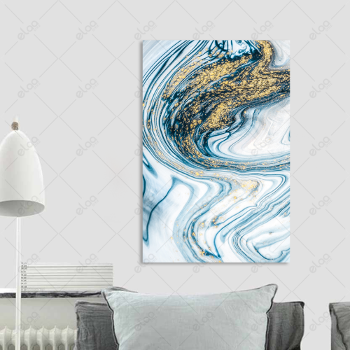 Abstract art painting in gold and blue colors