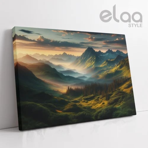 Painting - Landscape - Green mountain range in sun...