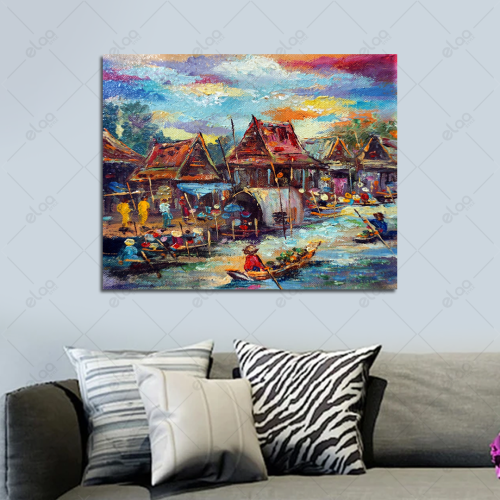 Abstract art painting floating market in the count...