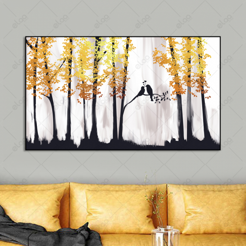 (MDF) لوحة فنية منظر الغابة مع الطيور المحبة باللو...