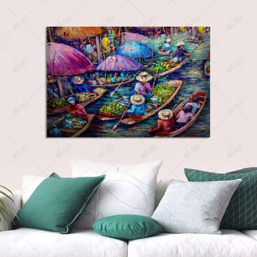 Abstract art painting floating market in Thailand