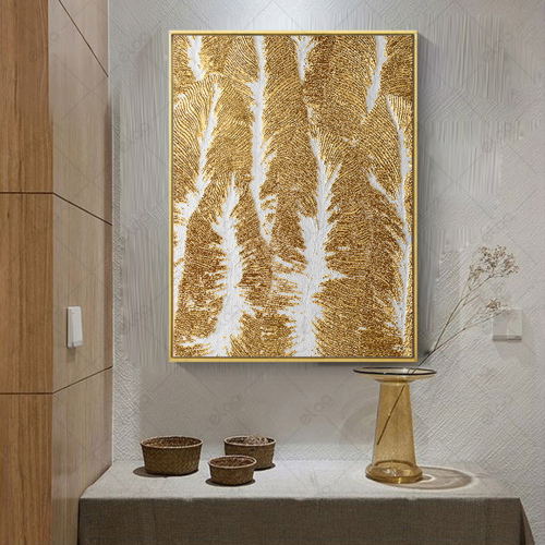 (MDF) فن تجريدي لورق شجر ذهبي بخلفية رمادية