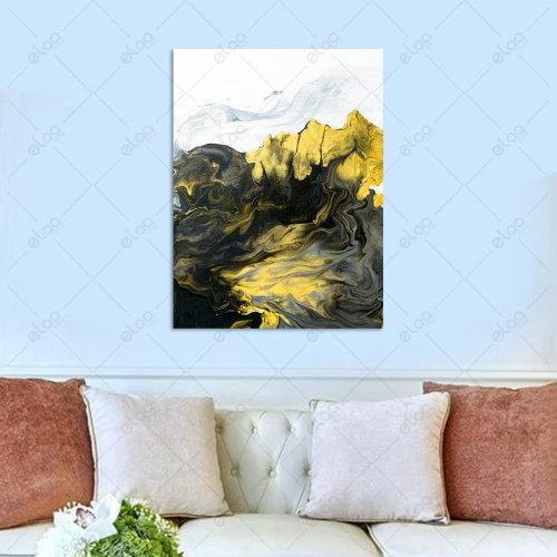 Abstract art painting in gold and black colors