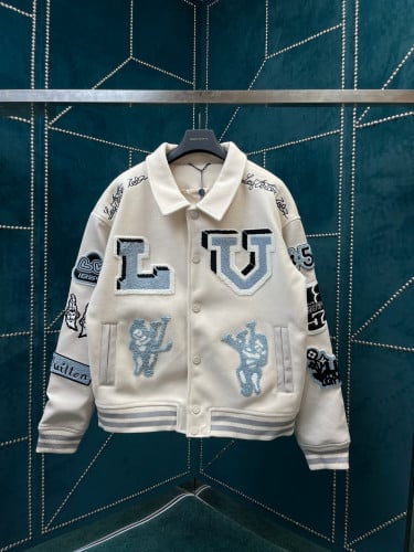 Multi-Patches Mixed Leather Varsity Blouson