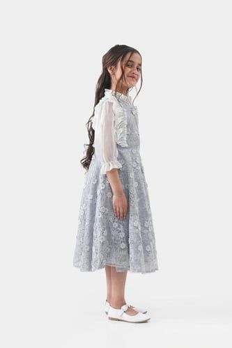 فستان بناتي دانتيل باللون الفضي 251403