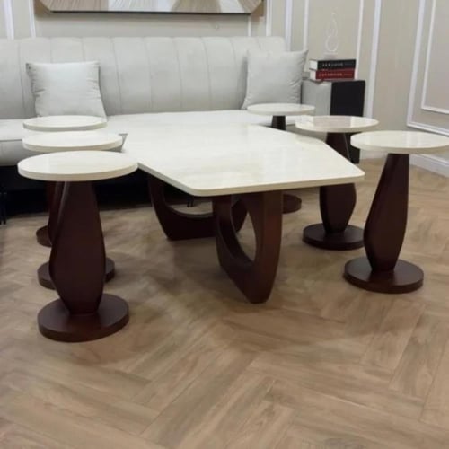 طقم طاولات قهوة فاخر بتصميم رخامي - مثالي للضيافة