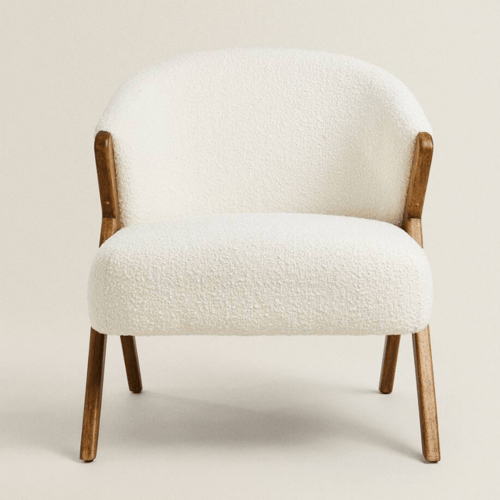 كرسي بوكليه ابيض بخشب بني