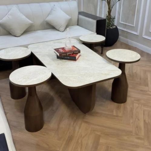 طقم طاولات قهوة بتصميم رخامي فاخر