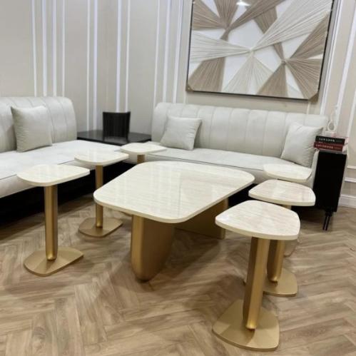 طقم طاولات قهوة فاخر بتصميم رخامي - مثالي للضيافة