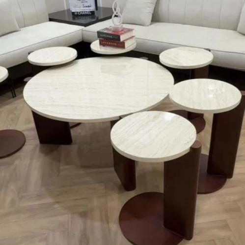طقم طاولات قهوة فاخر بتصميم رخامي - مثالي للضيافة