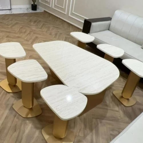 طقم طاولات قهوة فاخر بتصميم رخامي - مثالي للضيافة