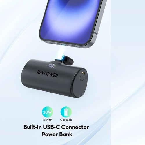 بطارية راف باور ميني سعة 5000 بشاحن تايب سي مدمج و...