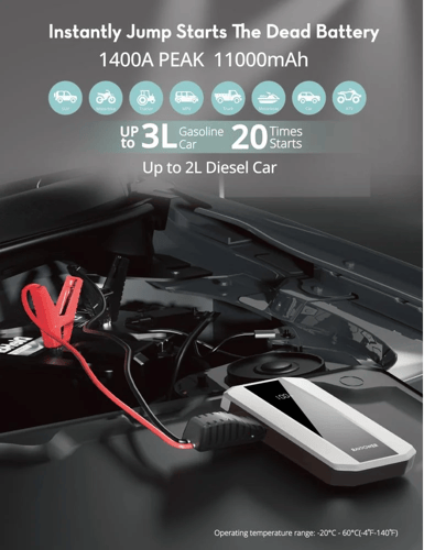 مشغل سيارة وبطارية راف باور بسعة 11000 ملي امبير ب...