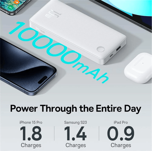 شاحن متنقل بيسوس 10 الاف بي دي 15 واط أبيض