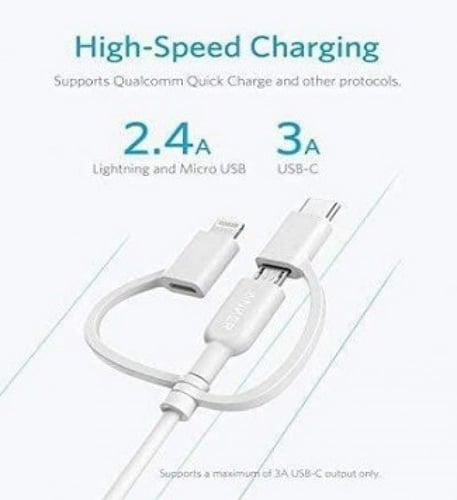 كيبل انكر ايفون ربل مقوى 90سم 3 في 1 باور لاين الا...