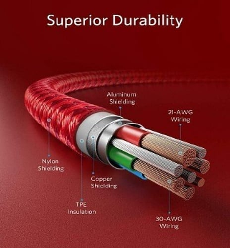 كيبل انكر ايفون تايب سي 90 سم PD أحمر باور لاين بل...