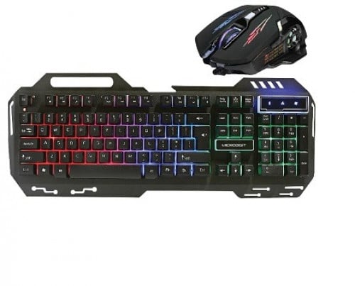 طقم ألعاب لوحة مفاتيح بسلك ملون عربي انقليزي مع ما...