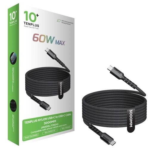 كيبل TENPLUS USB-C إلى USB-C نايلون 3 متر 60 واط