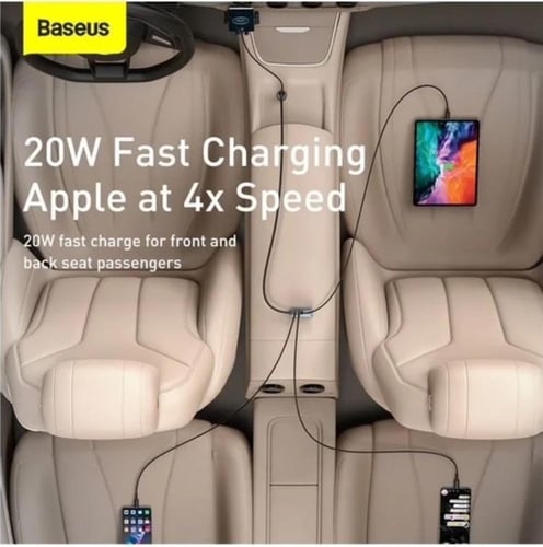 شاحن سيارة بيسوس 120 واط ثلاث منافذ USB ومنفذ تايب...