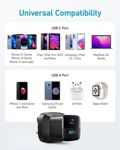 شاحن Anker المدمج 33 واط ثنائي المنافذ مع كابل USB...