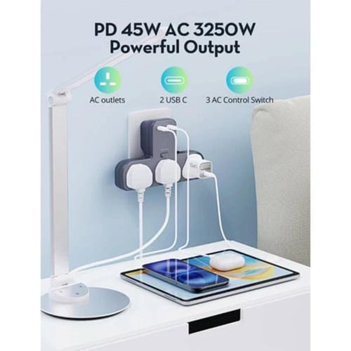 توصيلة كهربائية RAVPOWER – 3 منافذ AC + 2 منافذ US...