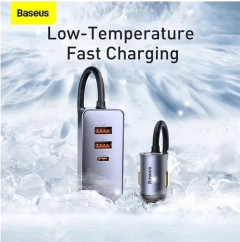 شاحن سيارة بيسوس 120 واط ثلاث منافذ USB ومنفذ تايب...