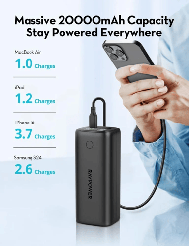 RAVPower باور بانك 20000mAh 100W – أفضل شاحن متنقل...