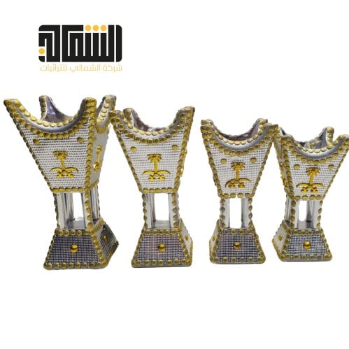 مباخر طقم 4 قطع لون فضي بنقوش دهبي