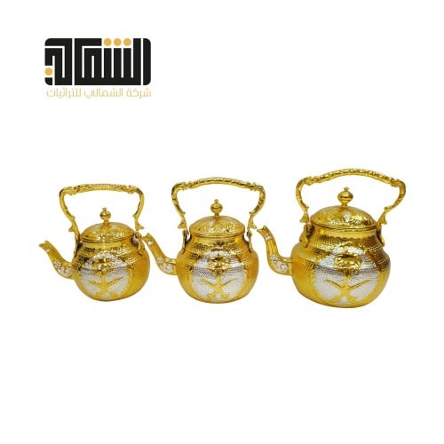 طقم اباريق نحاس شعار سيفين ونخله ذهبي