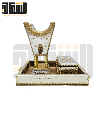 صحن مبخرة مع علبة عود ذهبي