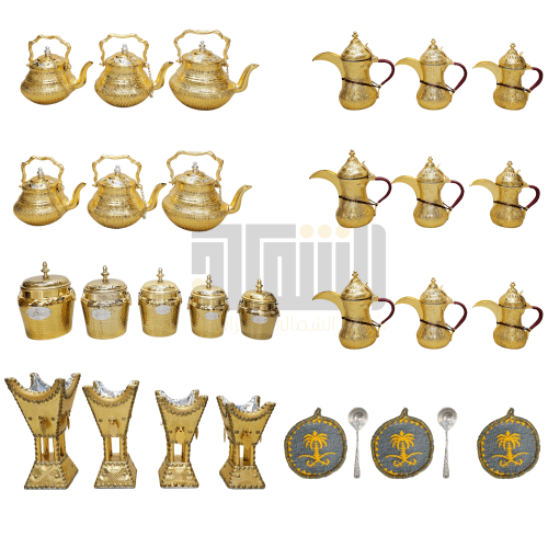 بكج دلال واباريق حب رمان المنيوم ذهبي