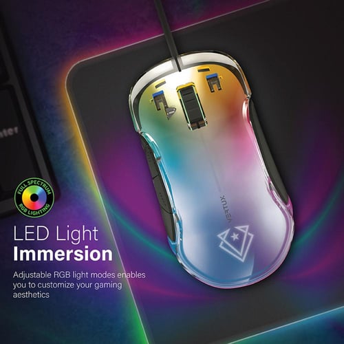 ماوس ألعاب احترافي سلكي USB بتصميم شفاف وإضاءة Lum...