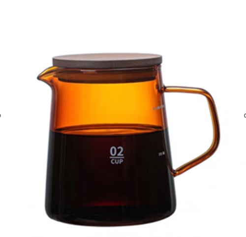 سيرفر زجاجي عسلي للقهوة بغطاء خشبي 01/02