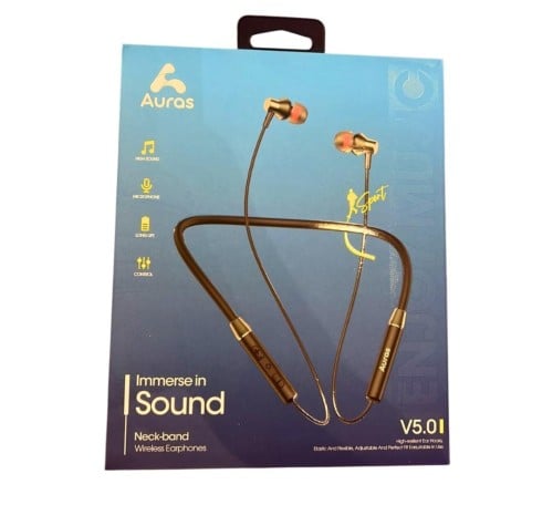 Wireless earphone pair display with a neck strap f...