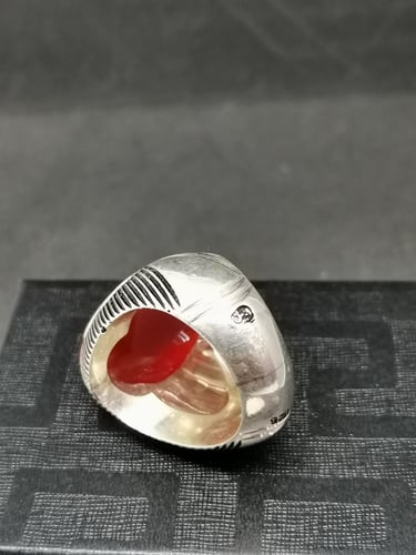 خاتم الفضة بحجر عقيق خرساني ايراني أحمر بصياغة الأ...